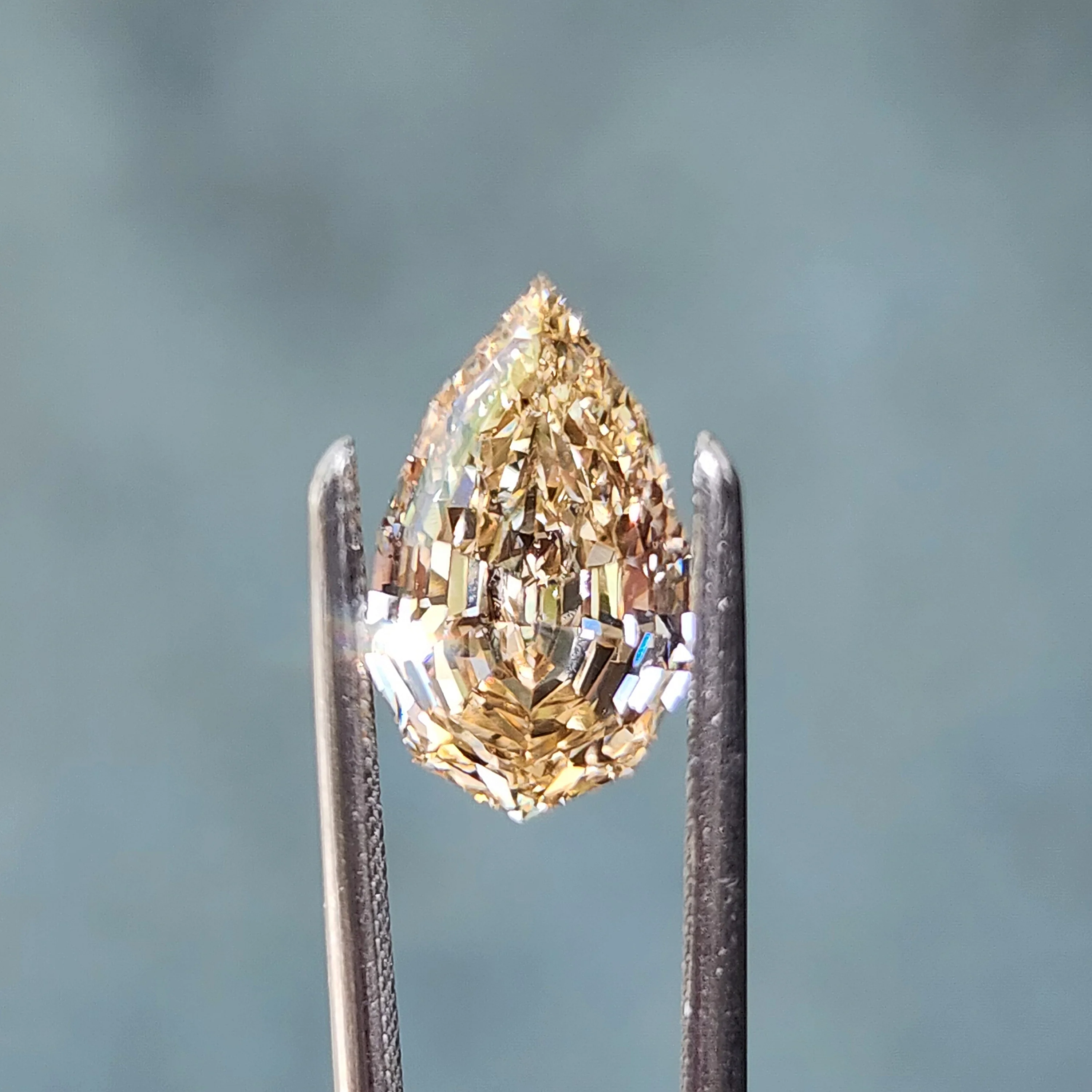 1.83ct Natural Champagne Geometric Step Cut Pear Diamond VS2