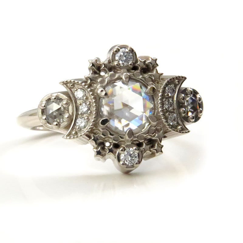 ALL Moissanite Cosmos Engagement Ring - Diamond Alternative - Ethically Sourced Celestial Moon Ring - Image 3