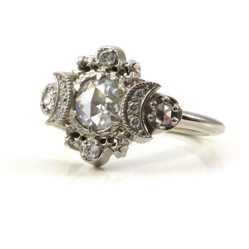 ALL Moissanite Cosmos Engagement Ring - Diamond Alternative - Ethically Sourced Celestial Moon Ring - Image 8