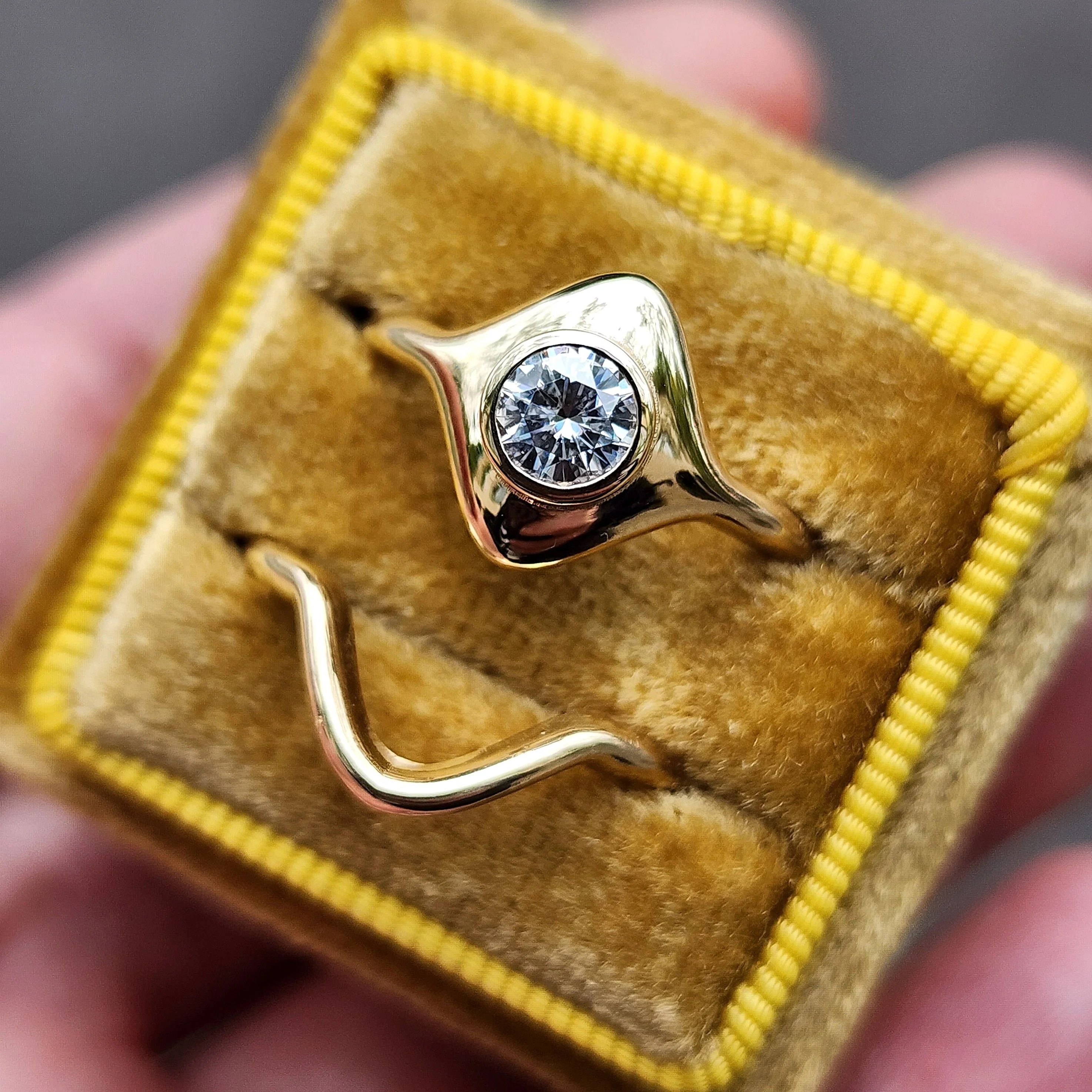 Art Deco Solitaire Engagement Ring Set with Moissanite 14k Yellow Gold with Matching Band Moissanite or Old European Cut Moissanite Center Stone - Image 3
