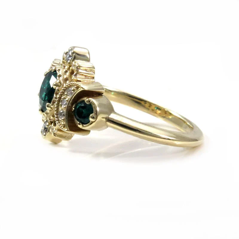 Chatham Emerald & Diamond Cosmos Moon Engagement Ring - Rose, Yellow or Palladium White Gold - Boho Moon Phase Jewelry - Image 10
