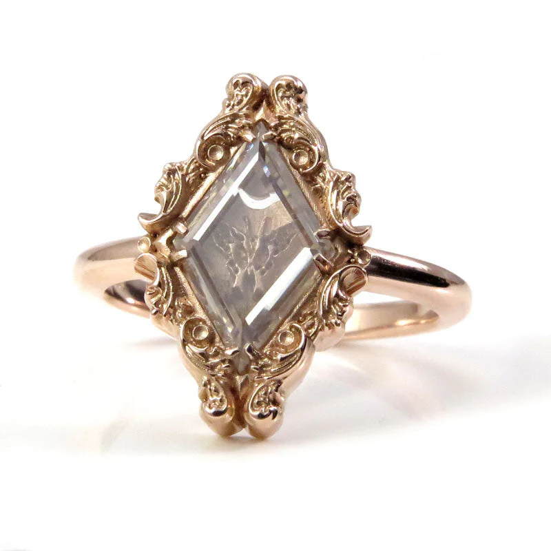 Swallowtail Butterfly Ring with Moissanite Window Pane and Open Crescent Moon - 14k Rose Gold, 14k Yellow Gold or 14k Palladium White Gold Victorian Shadowbox Inspired - Image 6
