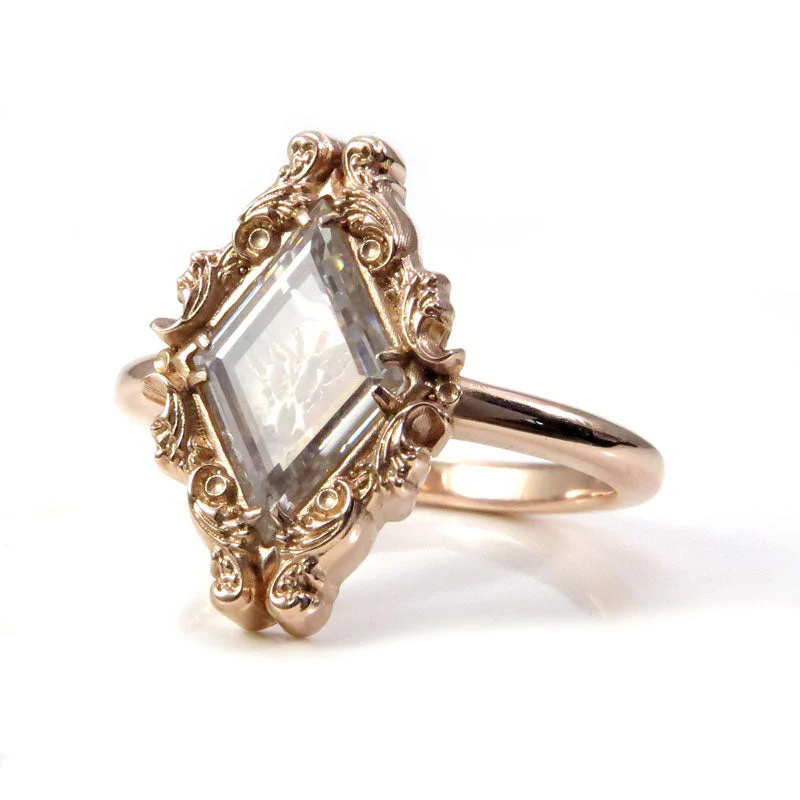 Swallowtail Butterfly Ring with Moissanite Window Pane and Open Crescent Moon - 14k Rose Gold, 14k Yellow Gold or 14k Palladium White Gold Victorian Shadowbox Inspired - Image 8