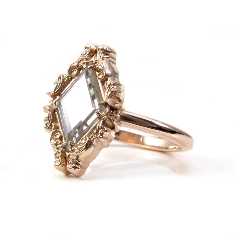 Swallowtail Butterfly Ring with Moissanite Window Pane and Open Crescent Moon - 14k Rose Gold, 14k Yellow Gold or 14k Palladium White Gold Victorian Shadowbox Inspired - Image 9