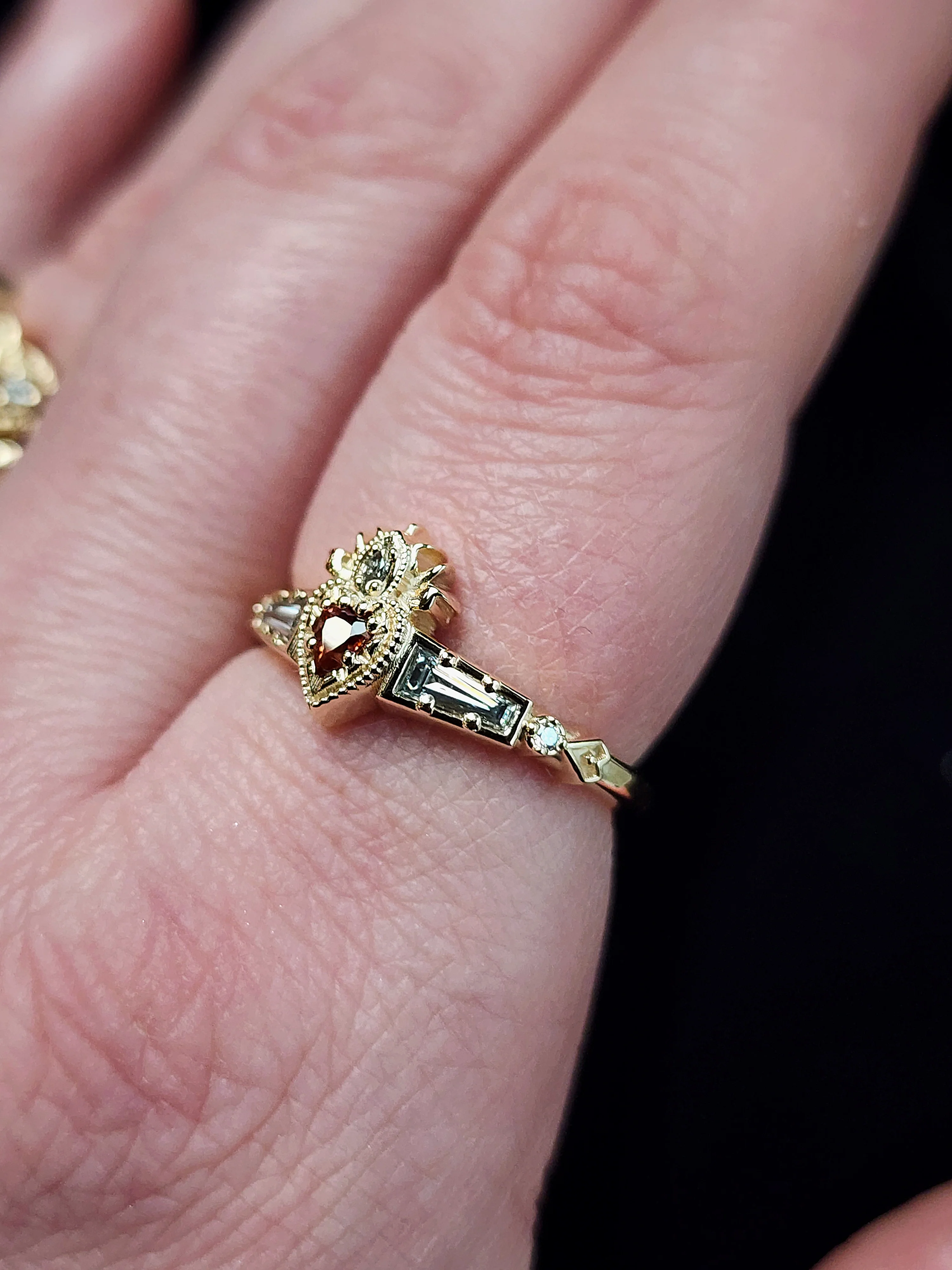 Cosmic Love - Flaming Heart Ring with Orange Sapphire and Lab Diamonds - Image 11