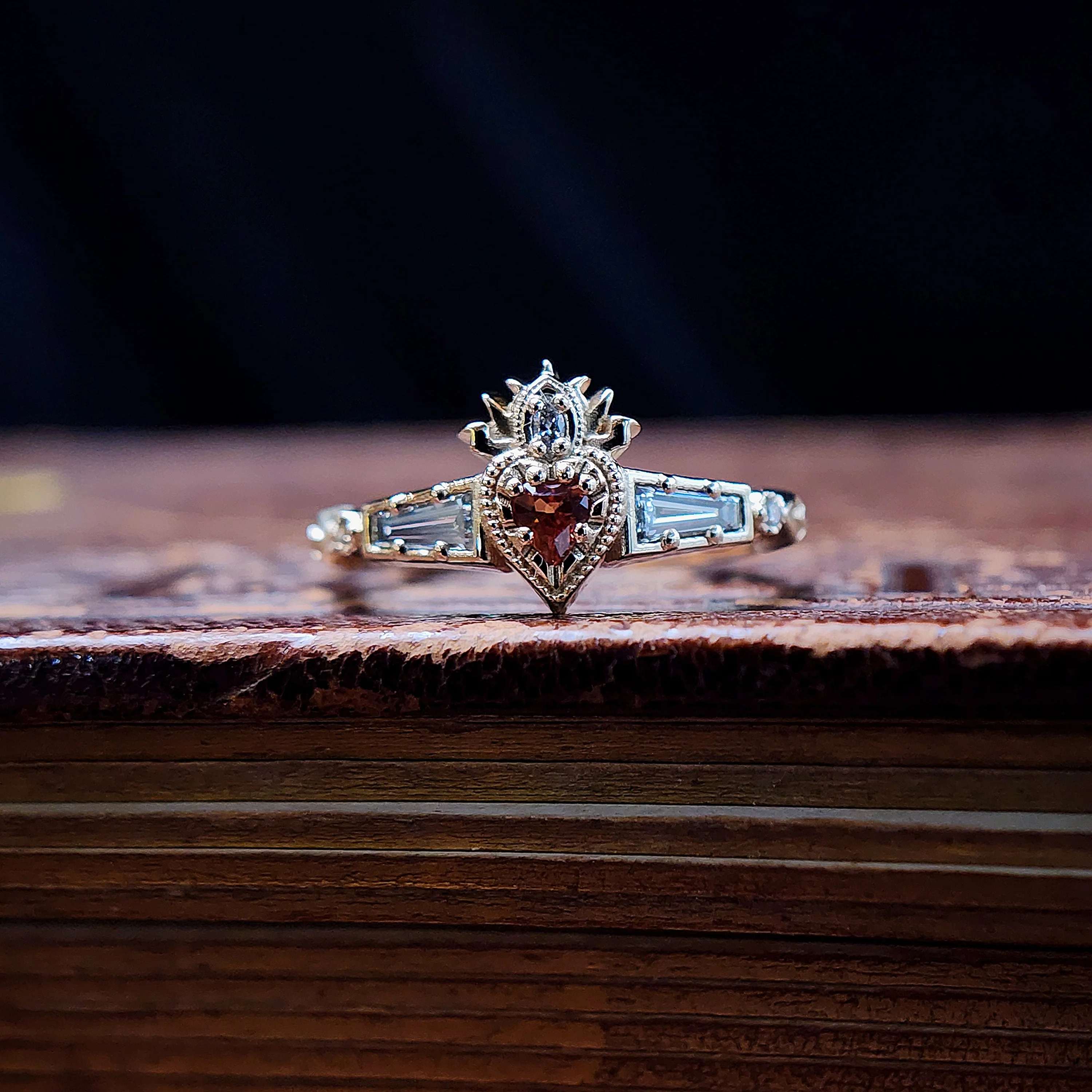 Cosmic Love - Flaming Heart Ring with Orange Sapphire and Lab Diamonds - Image 13