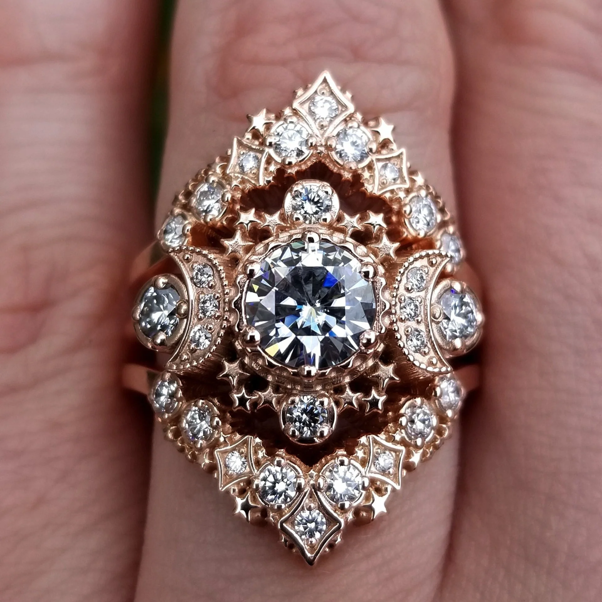 Cosmos Engagement Ring Set - Moissanite or Diamonds Custom Wedding Set - 14k Gold Witchy Engagement - Image 2