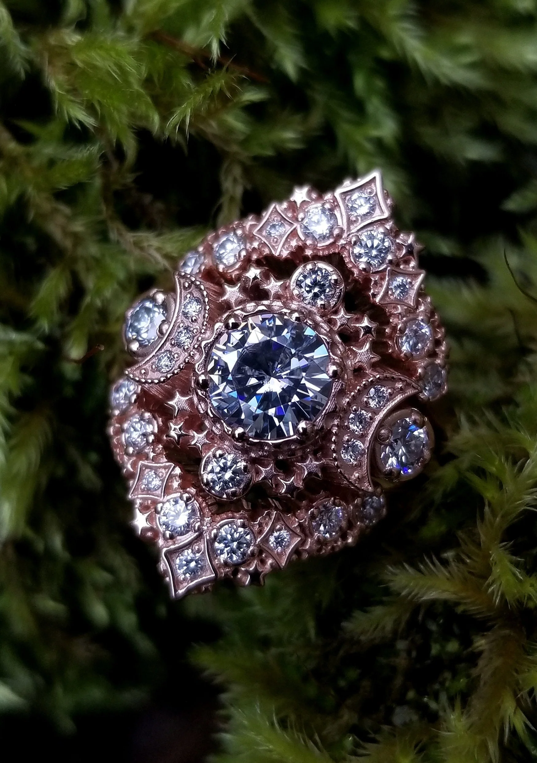 Cosmos Engagement Ring Set - Moissanite or Diamonds Custom Wedding Set - 14k Gold Witchy Engagement - Image 3