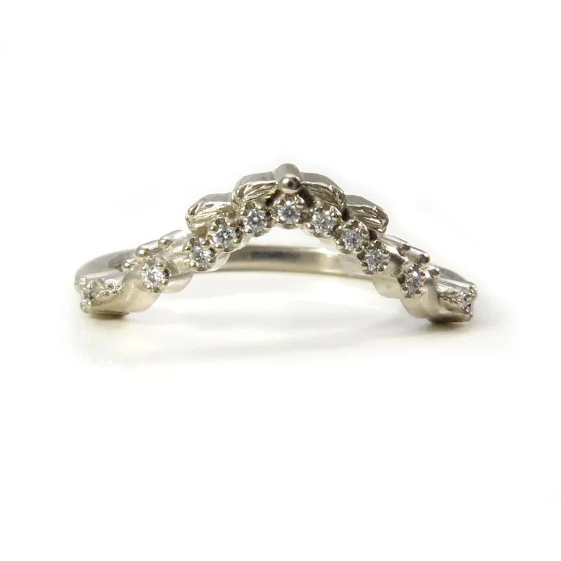 Curved Leafy Diamond Vine Wedding Band with Black or White Diamonds - 14k Yellow Gold, 14k Rose Gold or 14k Palladium White Gold - Image 5