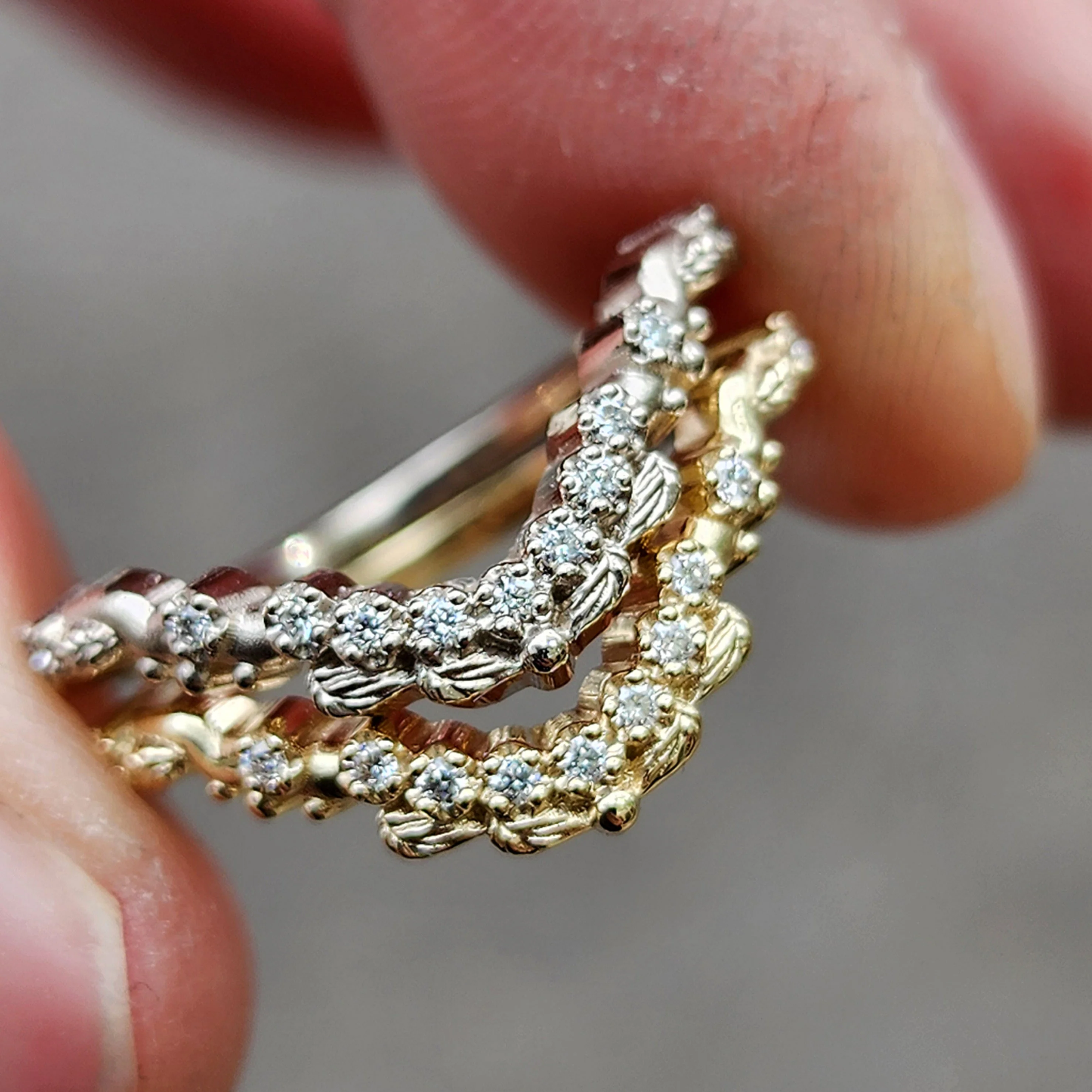 Curved Leafy Diamond Vine Wedding Band with Black or White Diamonds - 14k Yellow Gold, 14k Rose Gold or 14k Palladium White Gold - Image 7