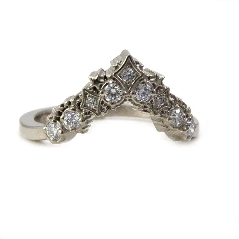 Diamond Stardust Chevron Wedding Band - Bohemian Stacking Wedding Band 14k Gold - Image 3