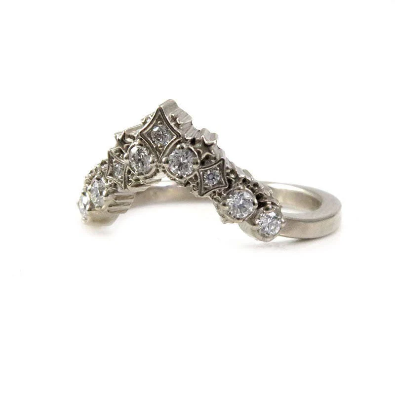 Diamond Stardust Chevron Wedding Band - Bohemian Stacking Wedding Band 14k Gold - Image 4