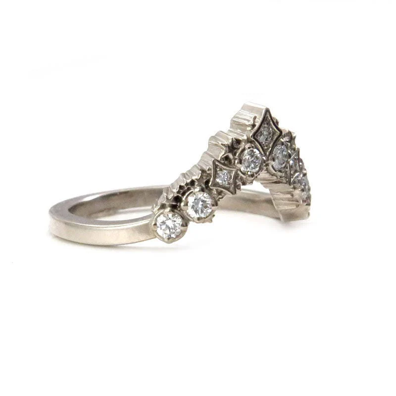 Diamond Stardust Chevron Wedding Band - Bohemian Stacking Wedding Band 14k Gold - Image 5