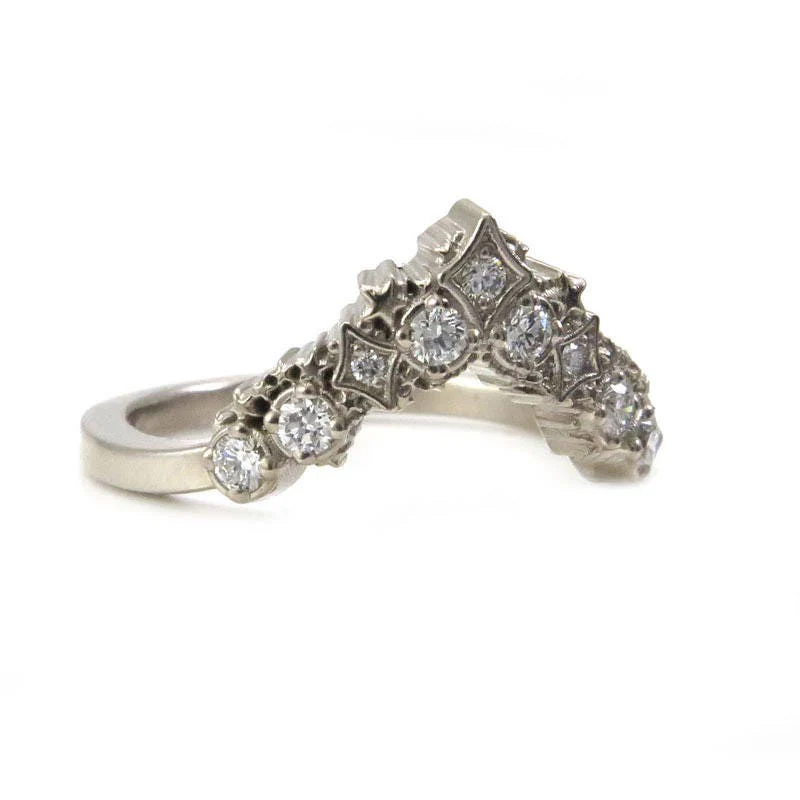Diamond Stardust Chevron Wedding Band - Bohemian Stacking Wedding Band 14k Gold - Image 7