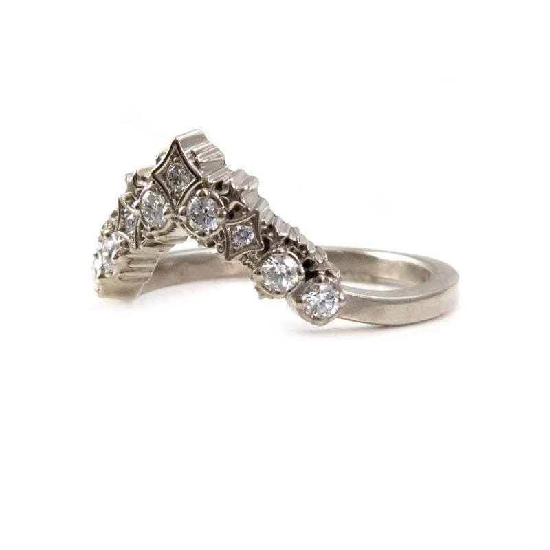Diamond Stardust Chevron Wedding Band - Bohemian Stacking Wedding Band 14k Gold - Image 8