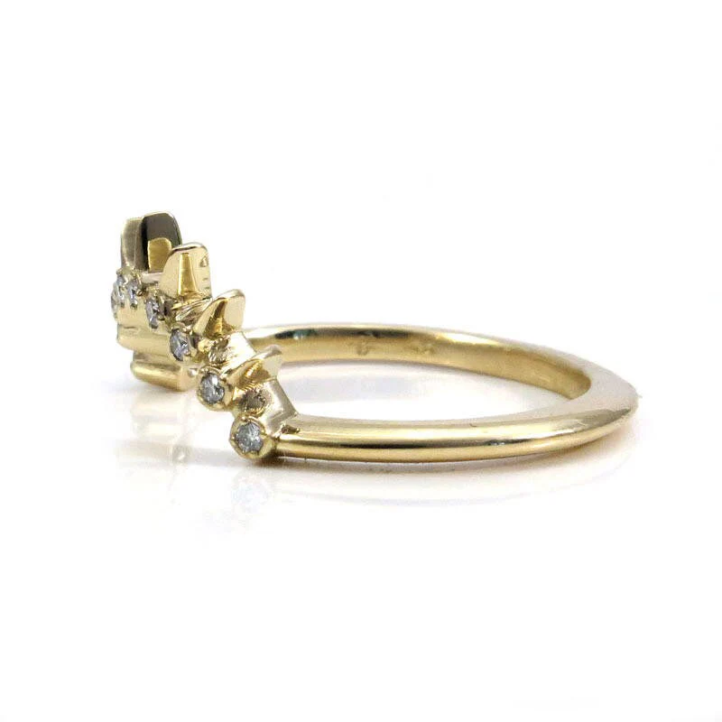 Diamond Sunray Wedding Band - 14k Gold Bohemian Stacking Curved Ring - Image 4