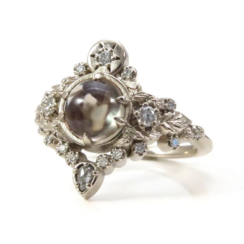 Freya Engagement Ring with Leaves and Pear Salt & Pepper Diamond - Custom Pick your Center Stone - 14k White Gold, Yellow Gold or Rose Gold - Image 6