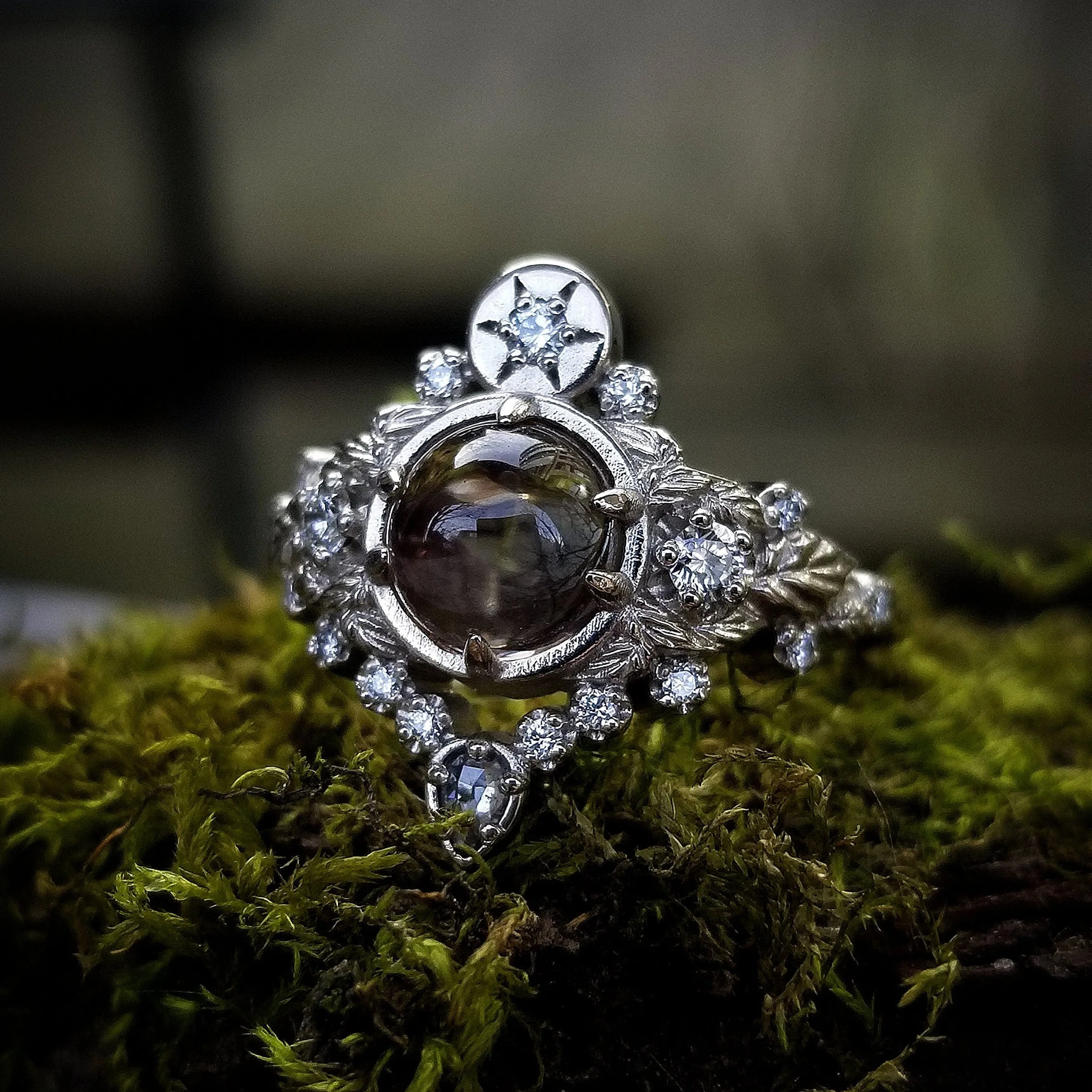 Freya Engagement Ring with Leaves and Pear Salt & Pepper Diamond - Custom Pick your Center Stone - 14k White Gold, Yellow Gold or Rose Gold - Image 7