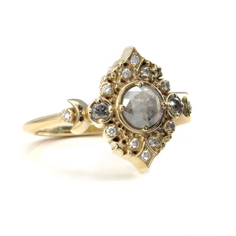 Galaxie Lunar Engagement Ring - 14k Gold - Pick your Salt & Pepper Diamond - Boho Moon Wedding Ring - Image 8