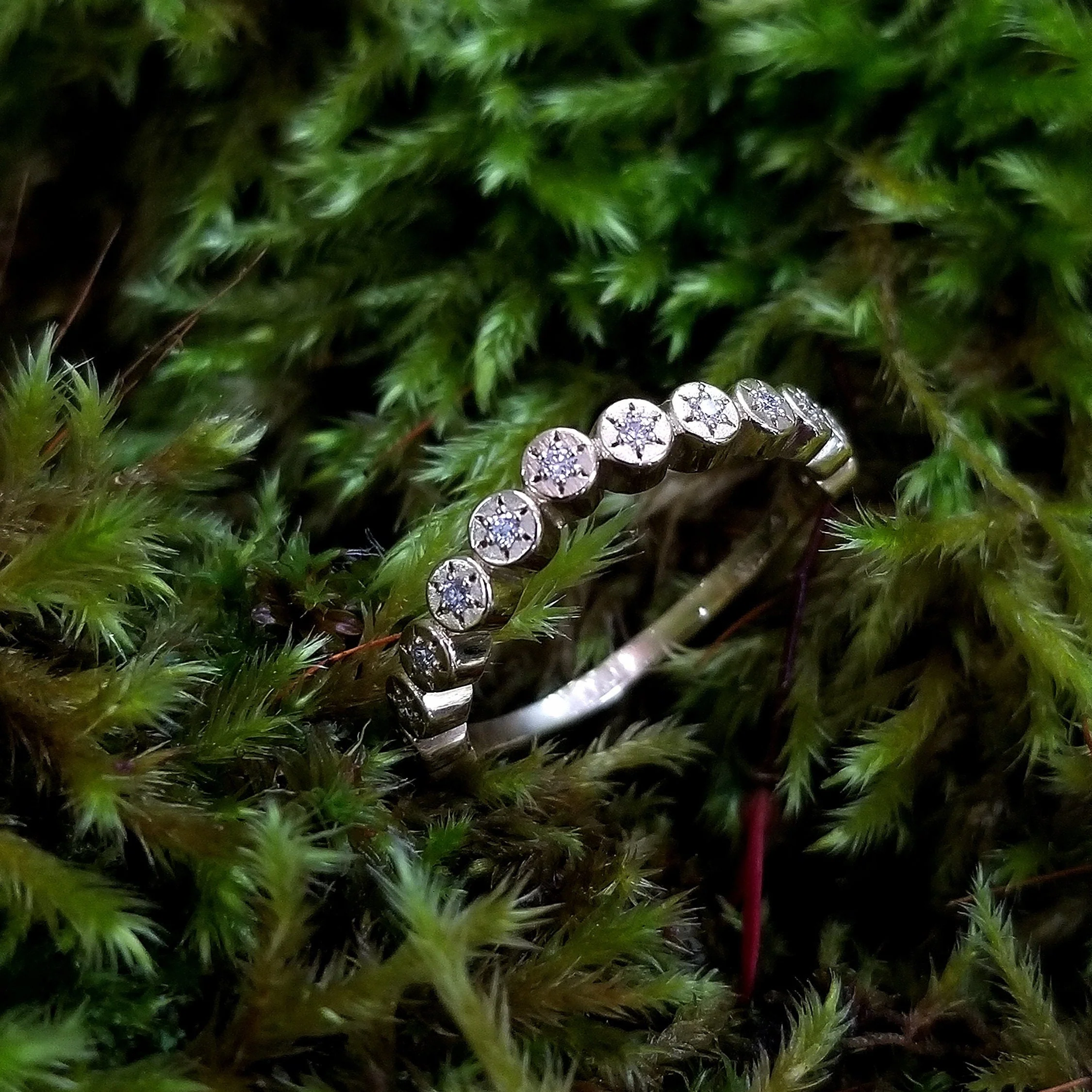 Gold Sun Disk Curved Wedding Band - Delicate Celestial Diamond or Alexandrite Stacking Ring - Image 5