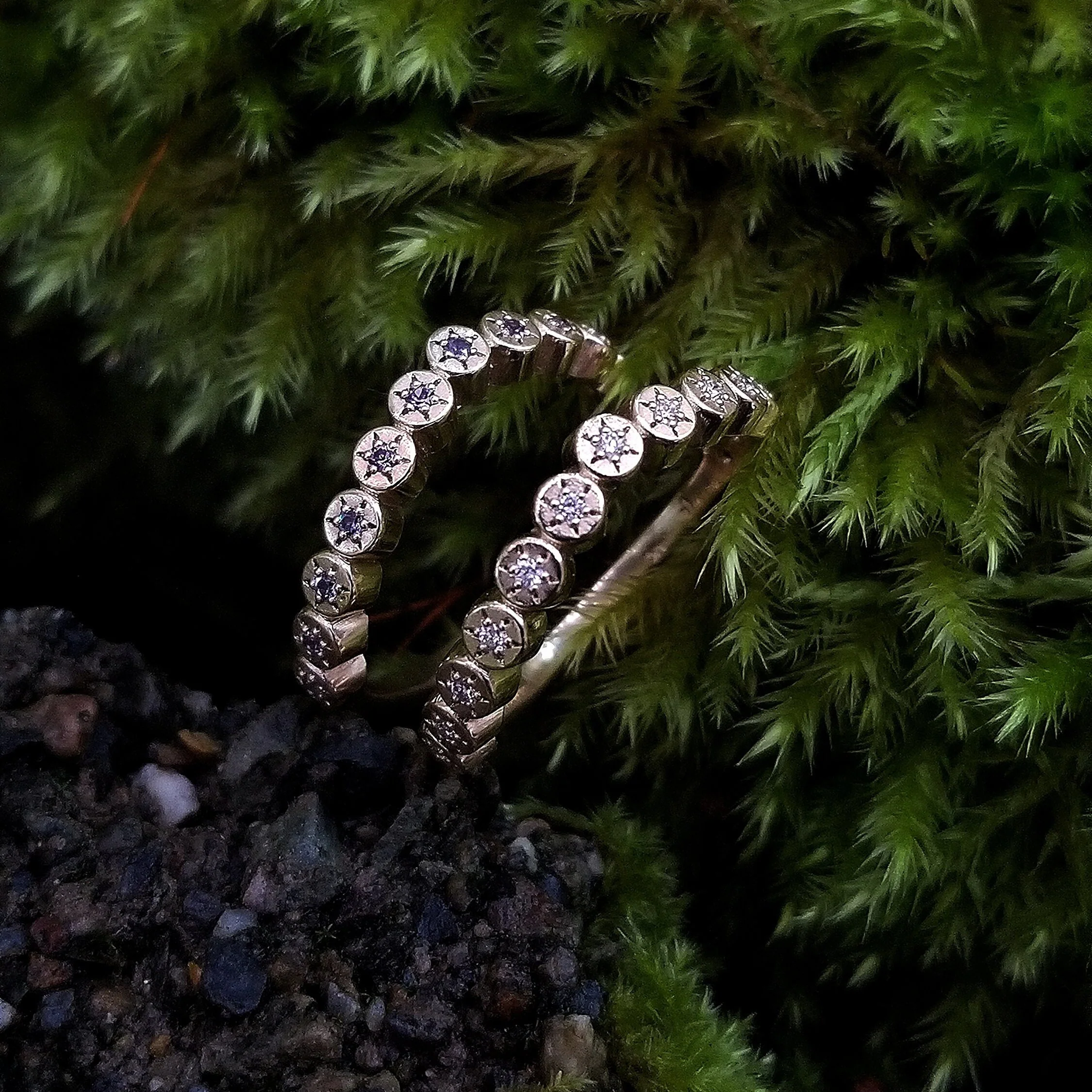 Gold Sun Disk Curved Wedding Band - Delicate Celestial Diamond or Alexandrite Stacking Ring - Image 7