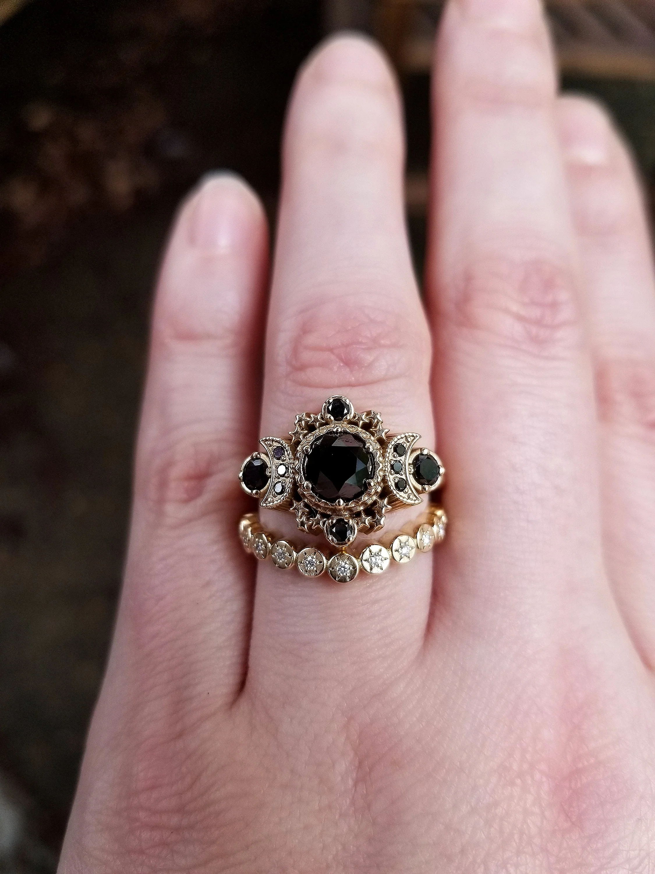 Gold Sun Disk Curved Wedding Band - Delicate Celestial Diamond or Alexandrite Stacking Ring - Image 8