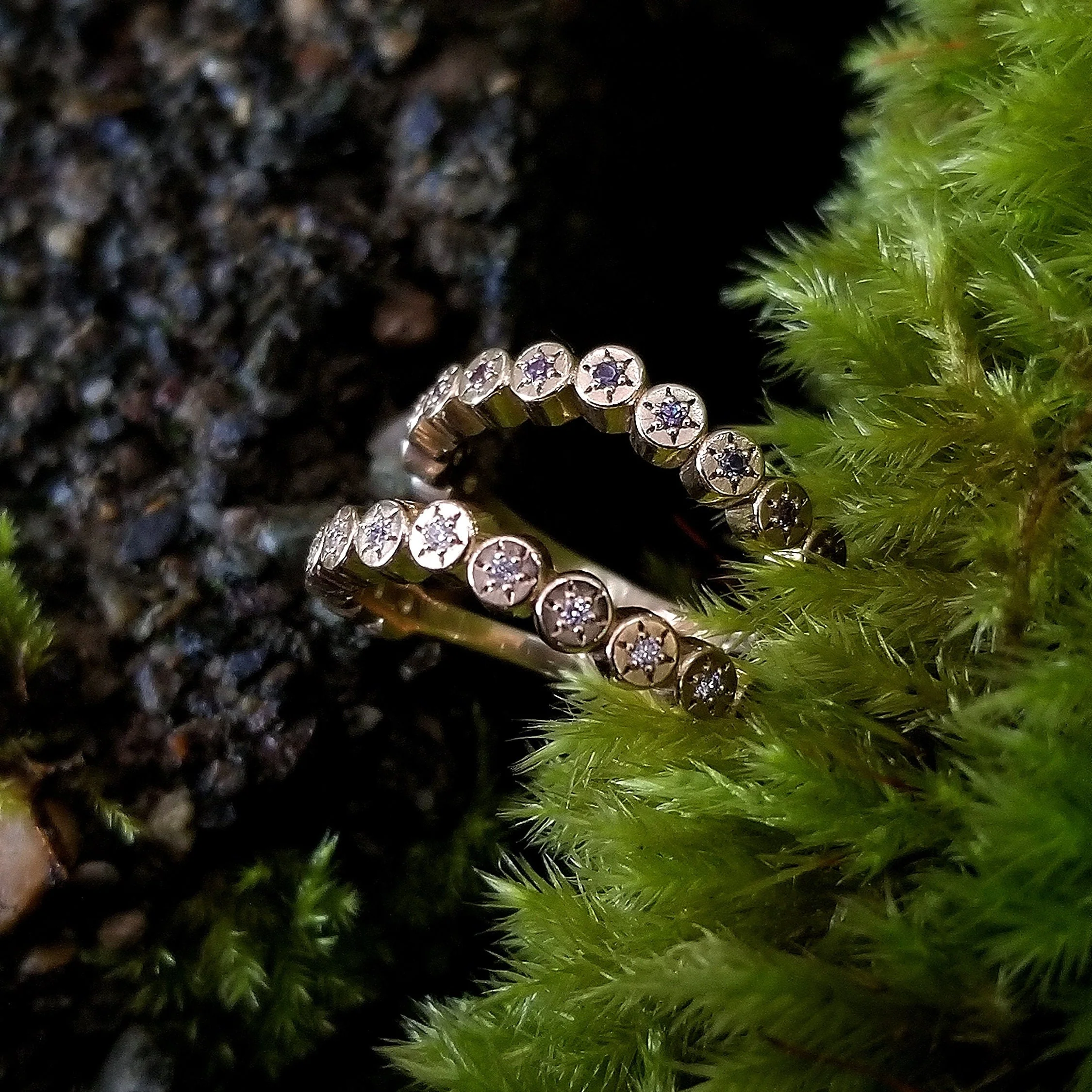 Gold Sun Disk Curved Wedding Band - Delicate Celestial Diamond or Alexandrite Stacking Ring - Image 9