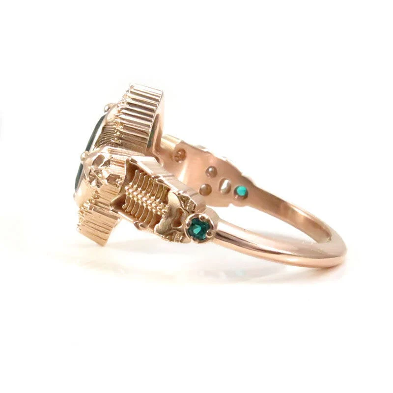 Gothic Emerald Skeleton Engagement Ring- 14k Rose Gold - Catacomb Collection Wedding Ring - Chatham Gems - Image 5