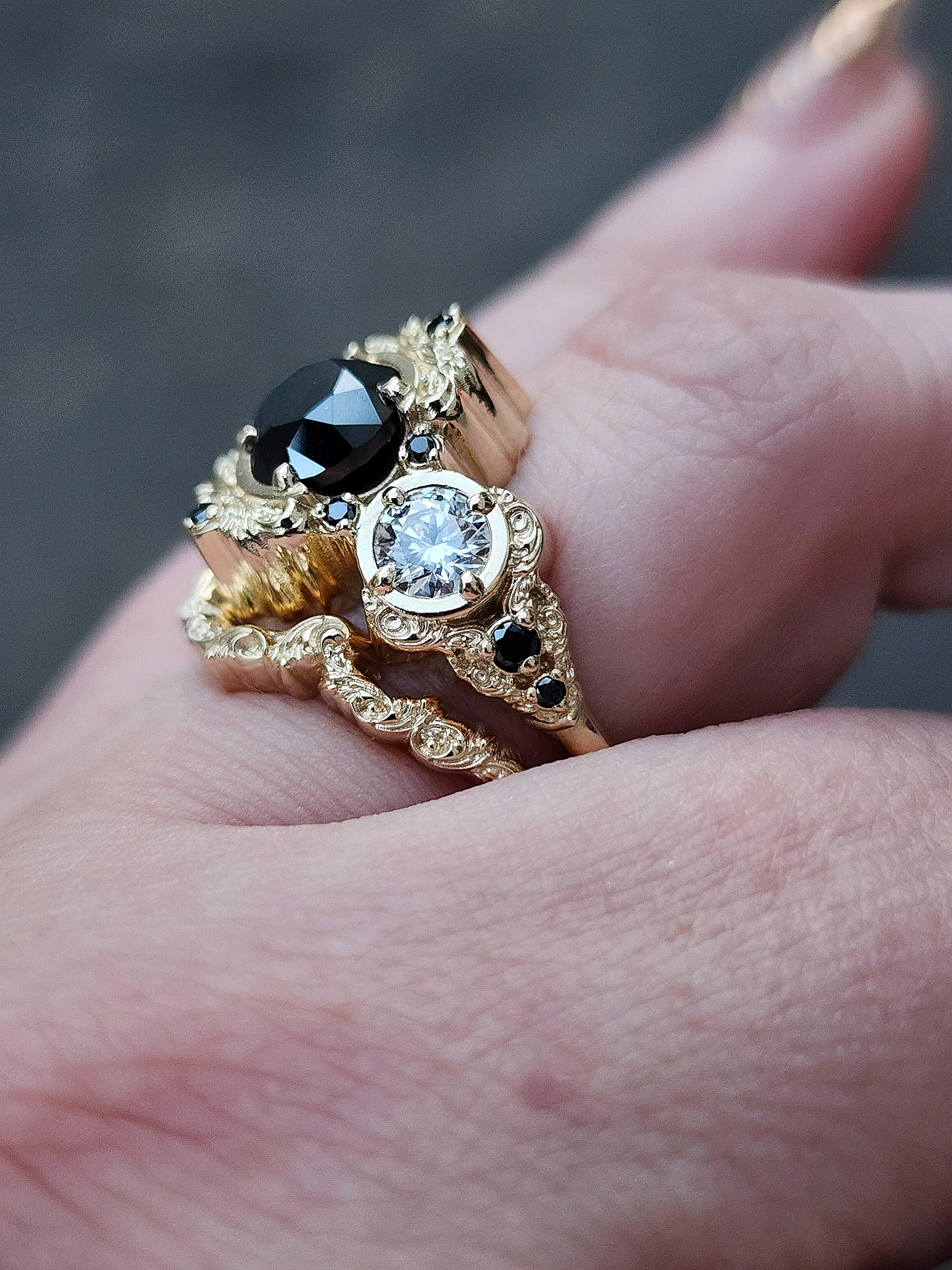 *Setting Only* Georgette Engagement Ring Set for with Contour Filigree Wedding Band - Image 12