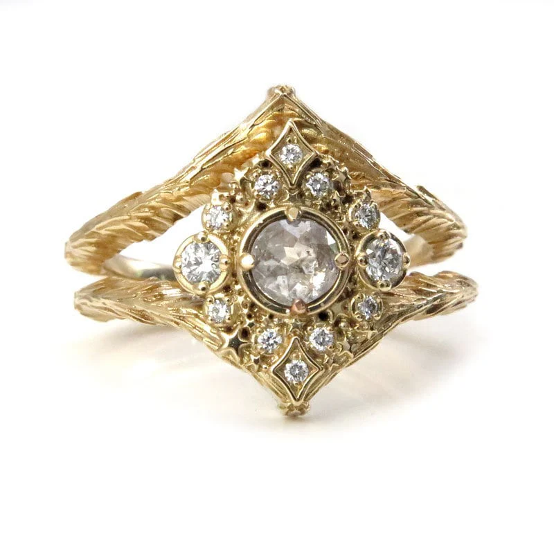 Nova Rose Cut Diamond  Engagement Ring Set - 14k Gold - Pick your Diamond - Witch Wedding Ring - Image 3