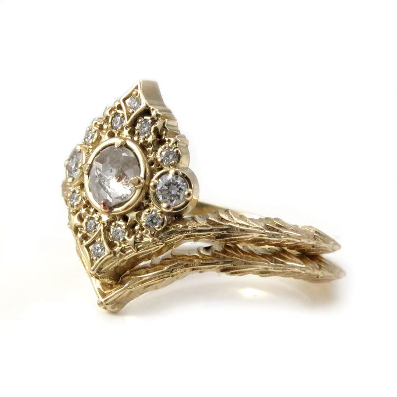 Nova Rose Cut Diamond  Engagement Ring Set - 14k Gold - Pick your Diamond - Witch Wedding Ring - Image 4