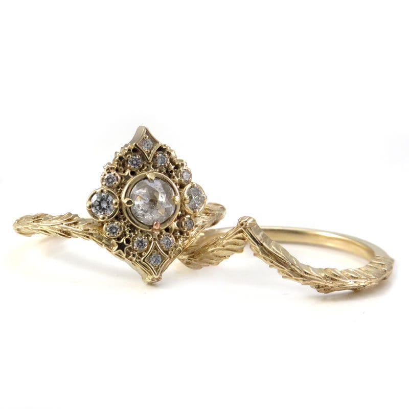 Nova Rose Cut Diamond  Engagement Ring Set - 14k Gold - Pick your Diamond - Witch Wedding Ring - Image 7