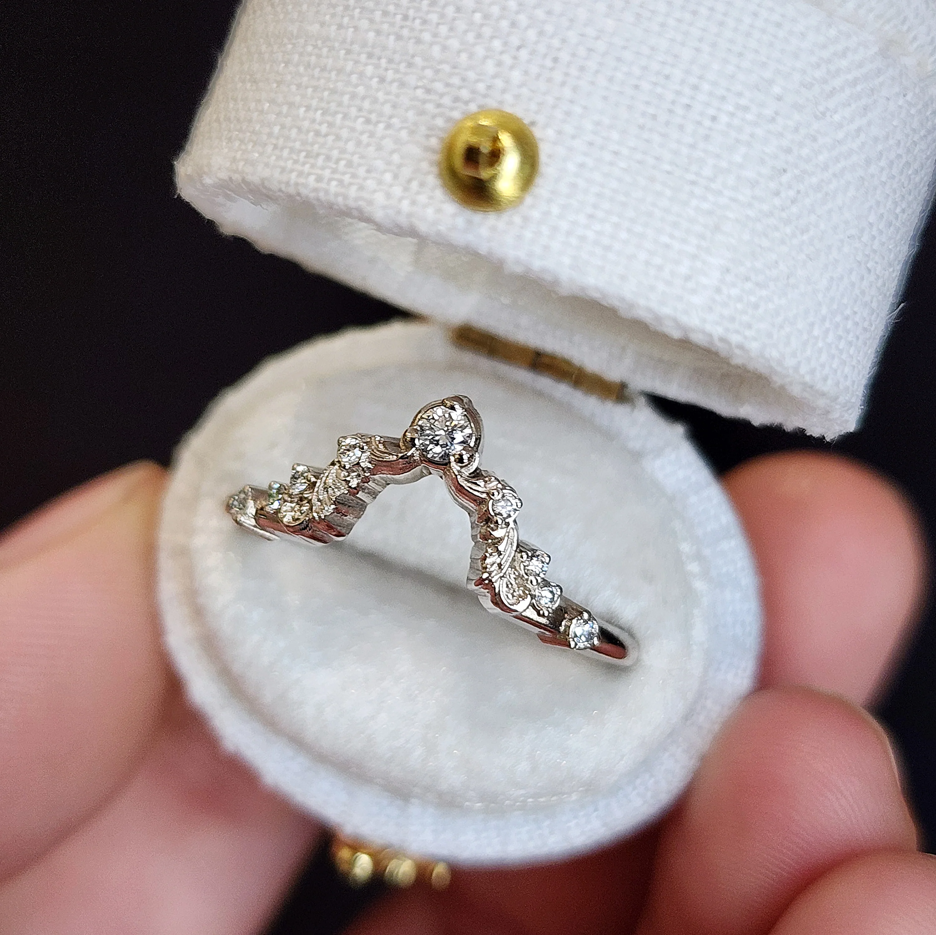 Odette Diamond Wedding Band 14k Gold Fine Jewelry - Dainty Tiny Diamond Stacking Filigree Ring - Image 5