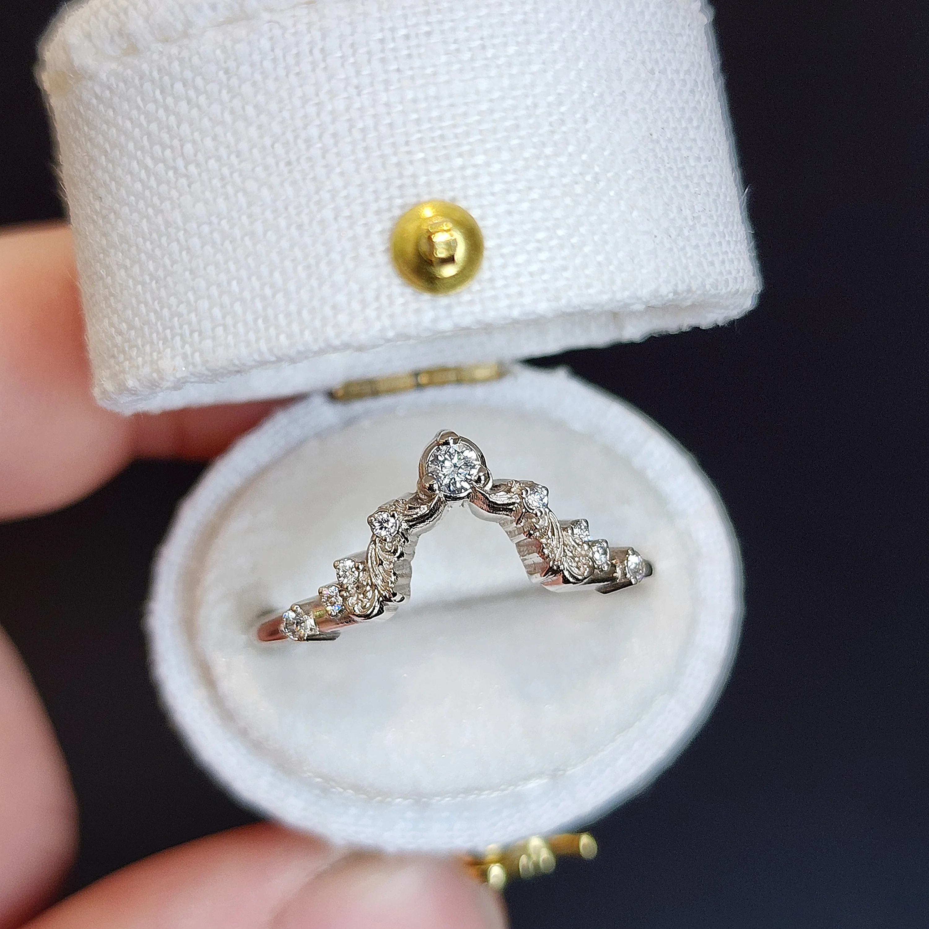 Odette Diamond Wedding Band 14k Gold Fine Jewelry - Dainty Tiny Diamond Stacking Filigree Ring - Image 6