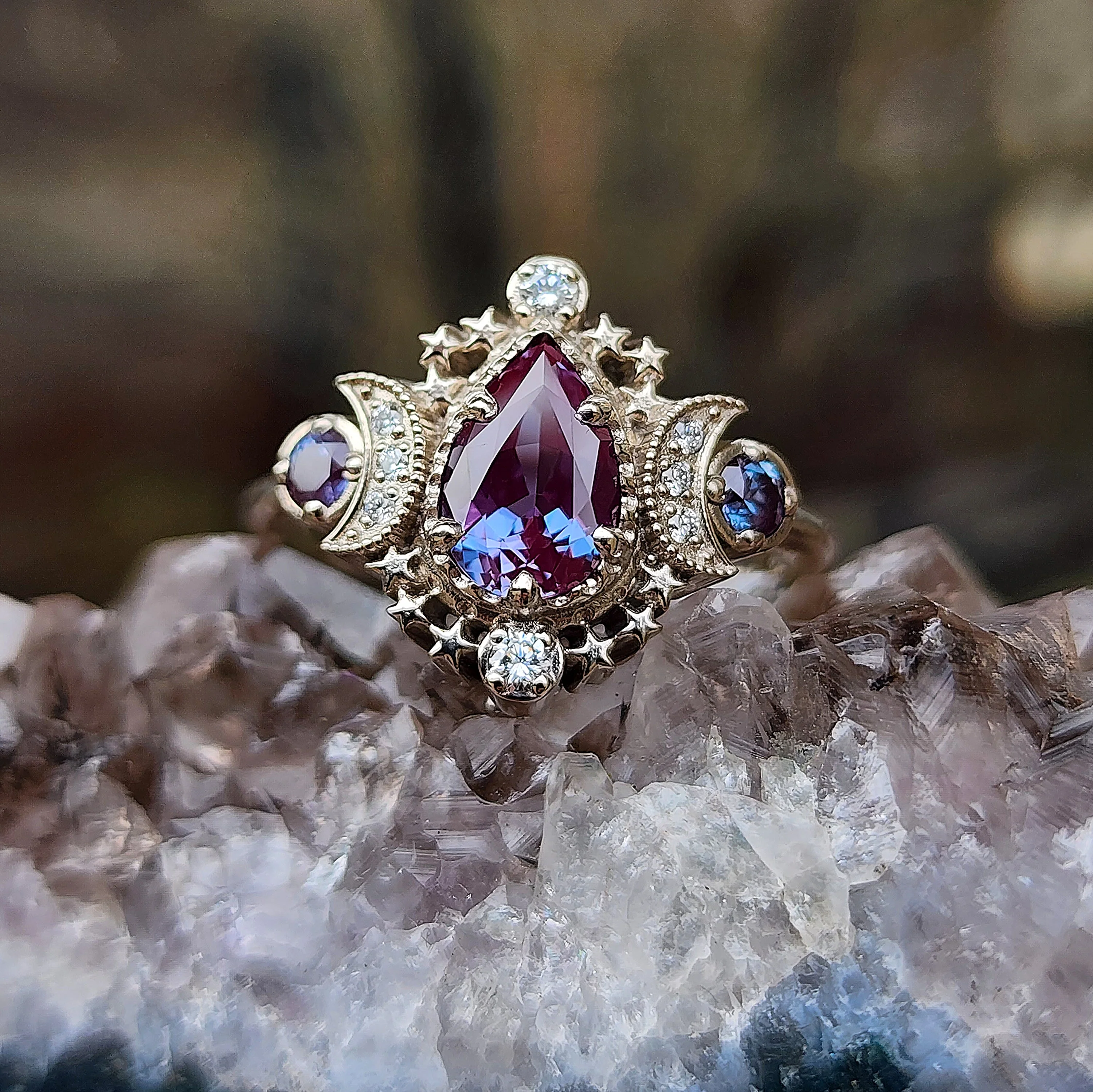 *Setting Only* Pear Cosmos Moon Ring COLORED GEM SIDES for Build your own Ring - Image 3