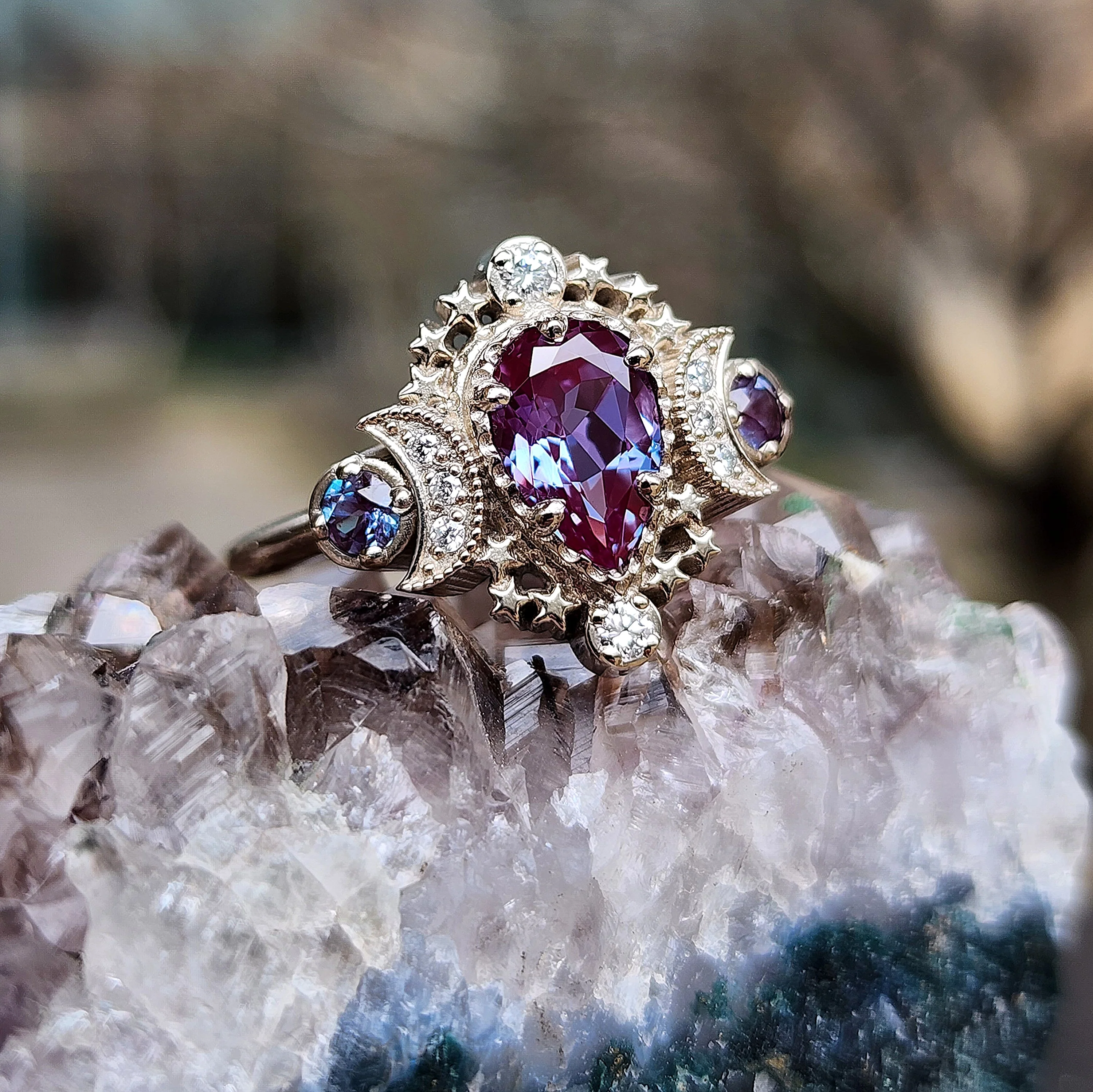 *Setting Only* Pear Cosmos Moon Ring COLORED GEM SIDES for Build your own Ring - Image 7