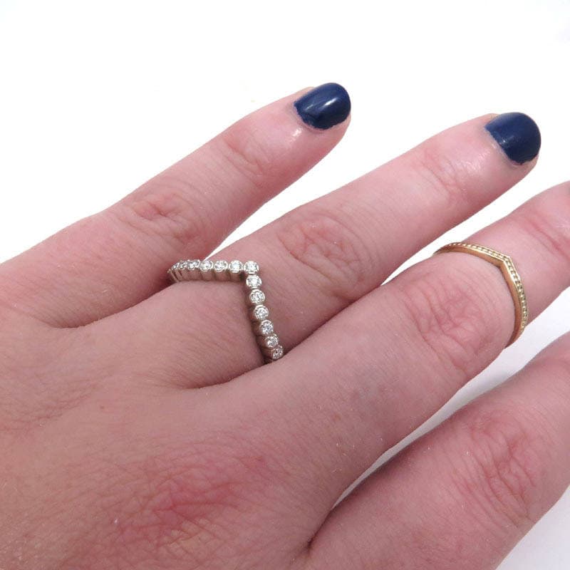 Pointed Pave Diamond Chevron Wedding Band - Architectural Fine Jewelry - Dainty Tiny Diamond Stacking Ring - Image 4