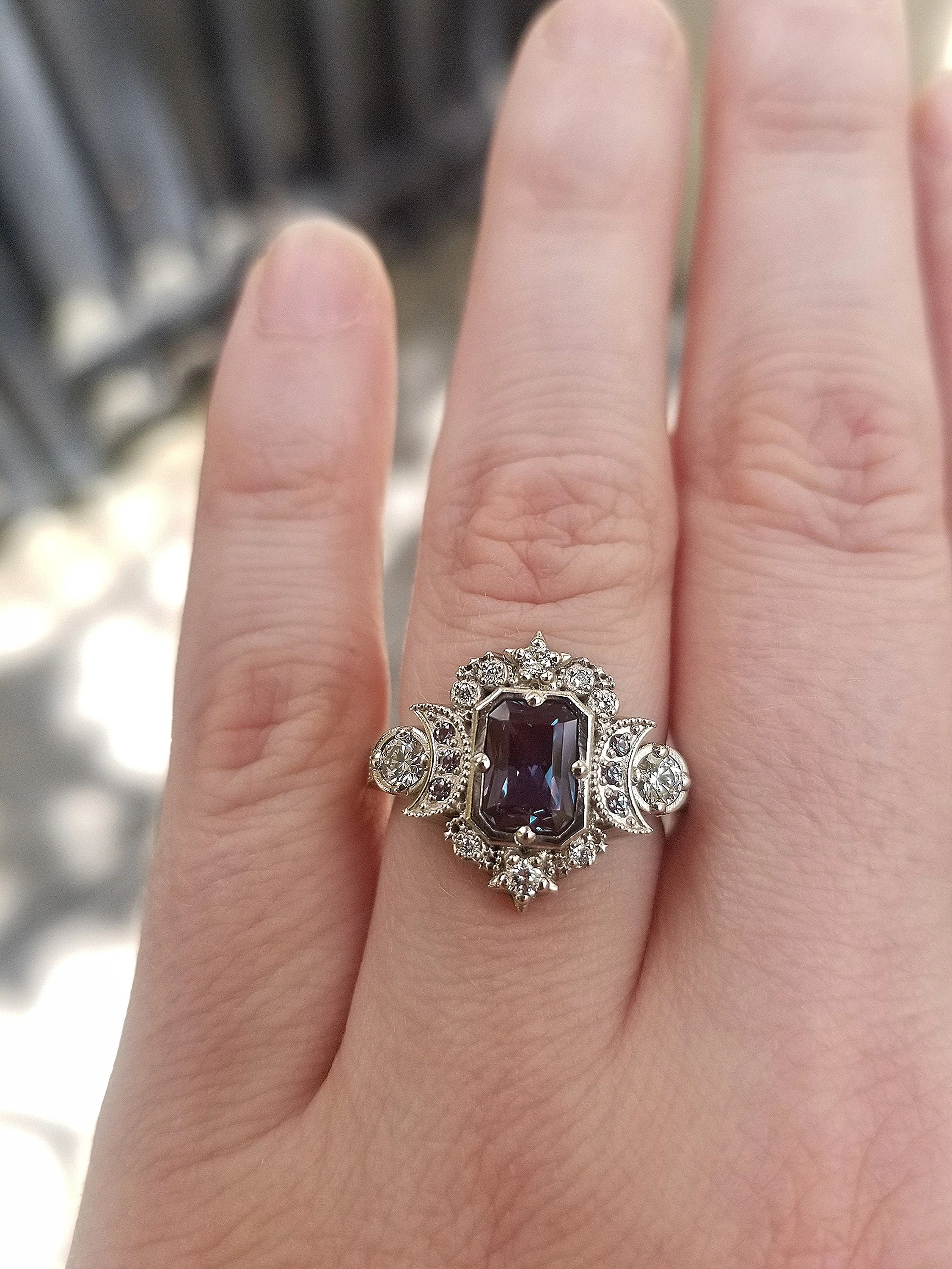 Radiant Alexandrite Selene Moon Engagement Ring - 14k Gold - Image 10
