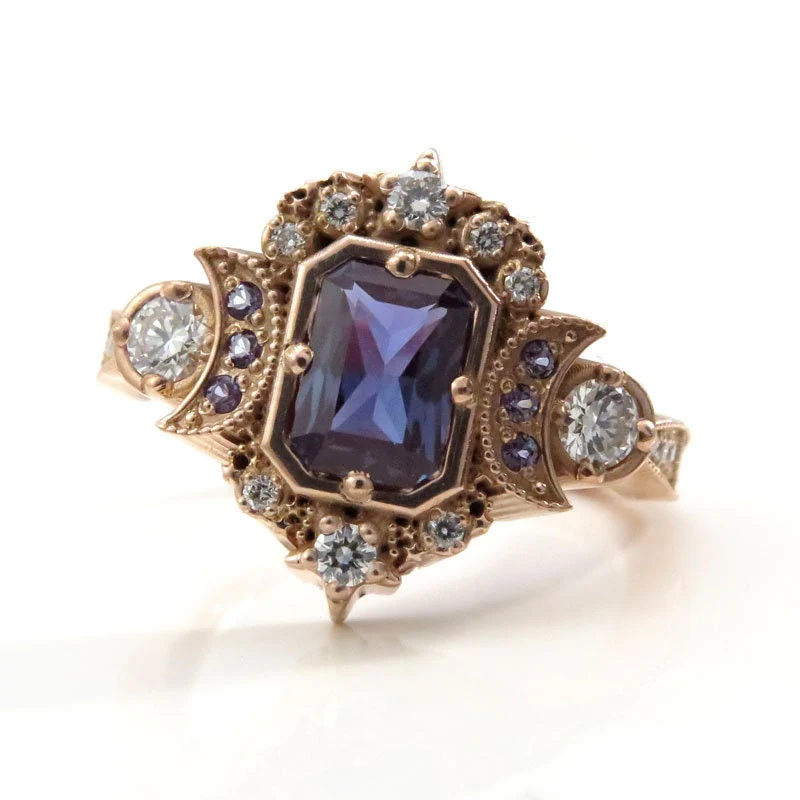 Radiant Alexandrite Selene Moon Engagement Ring - 14k Gold - Image 3