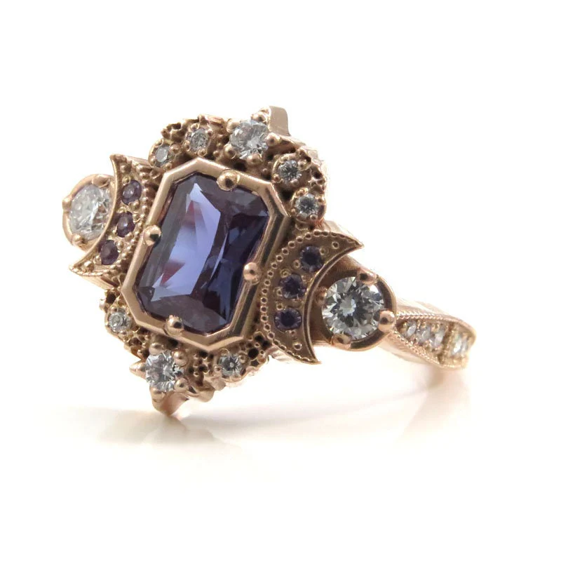 Radiant Alexandrite Selene Moon Engagement Ring - 14k Gold - Image 4