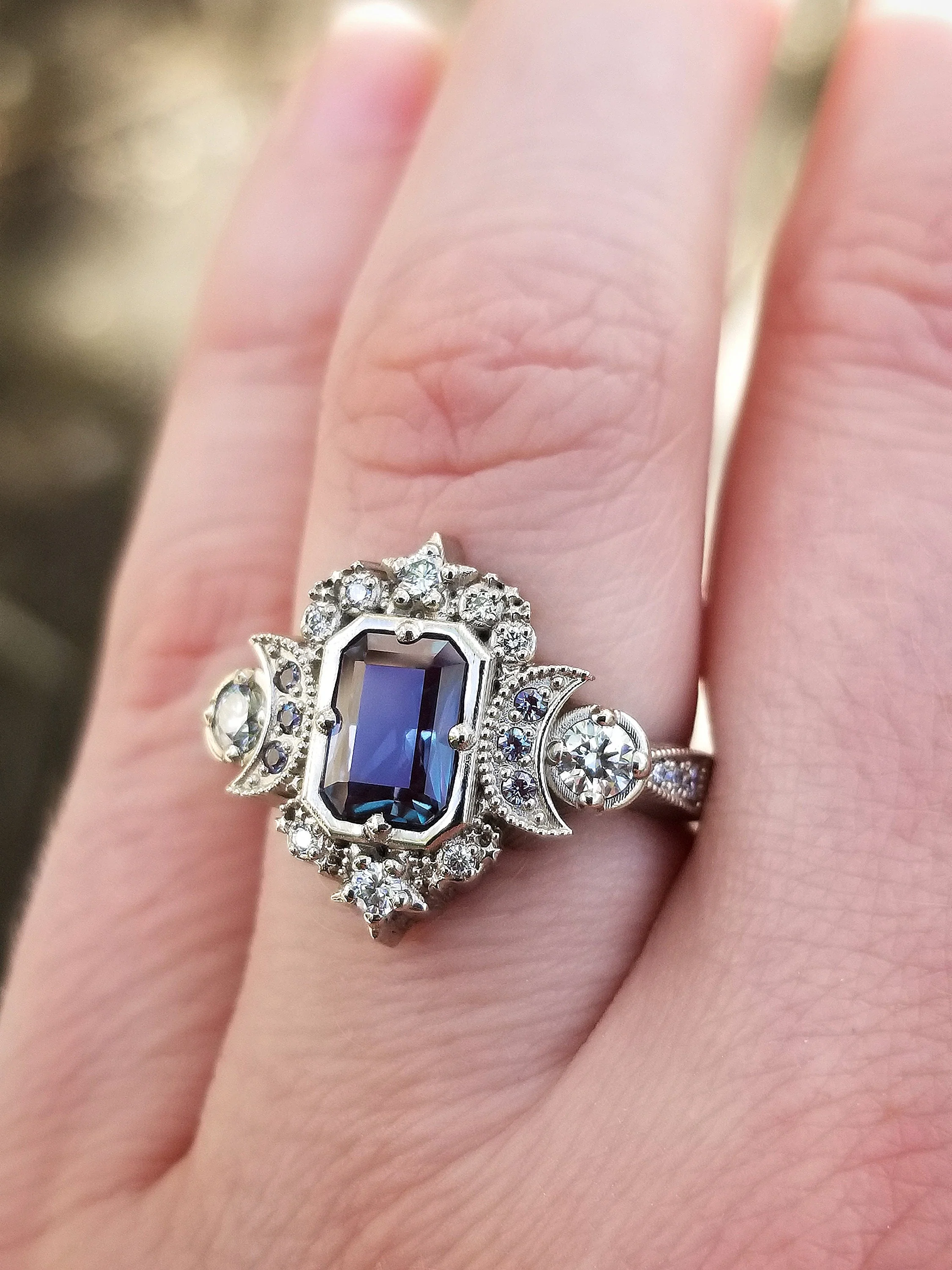 Radiant Alexandrite Selene Moon Engagement Ring - 14k Gold - Image 5
