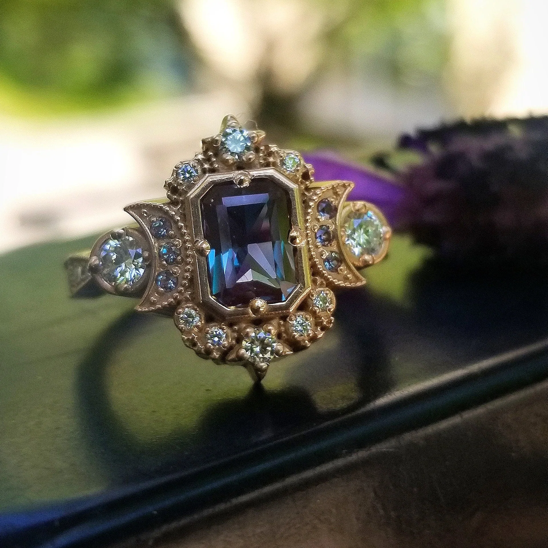 Radiant Alexandrite Selene Moon Engagement Ring - 14k Gold - Image 6