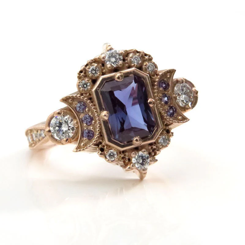Radiant Alexandrite Selene Moon Engagement Ring - 14k Gold - Image 7