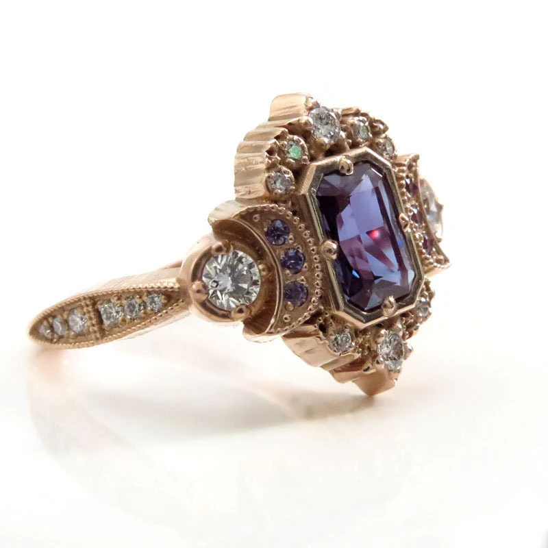 Radiant Alexandrite Selene Moon Engagement Ring - 14k Gold - Image 8