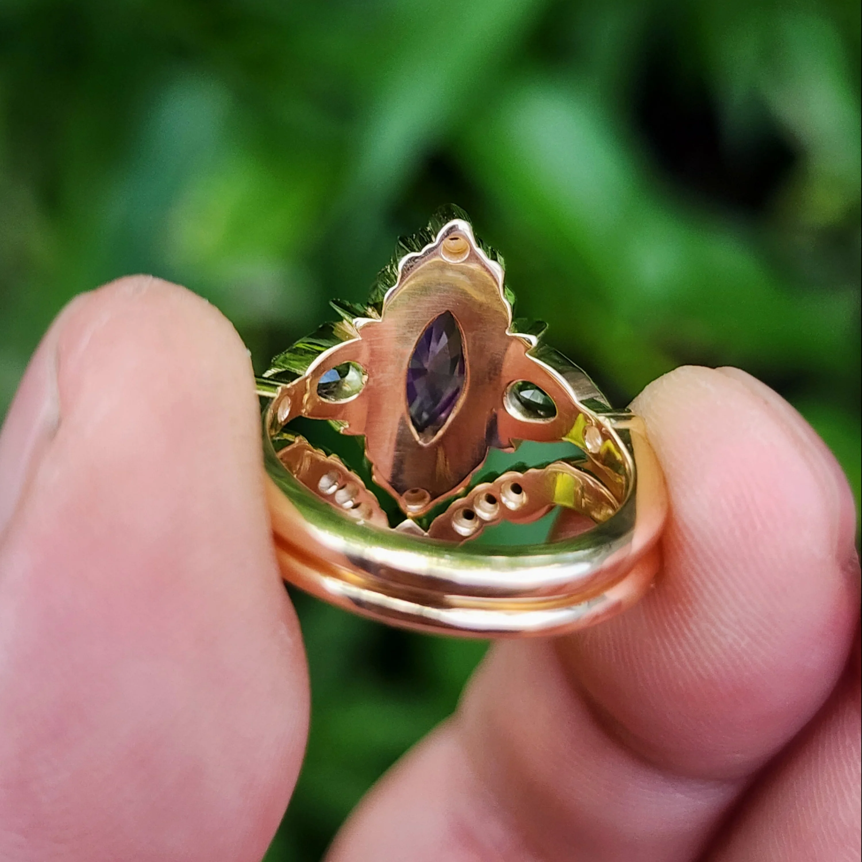Ready to Ship 4-6 .83ct Natural Purple Opalescent Sapphire Marquise Moonlight Odette Ring Set 14k Yellow Gold - Image 10