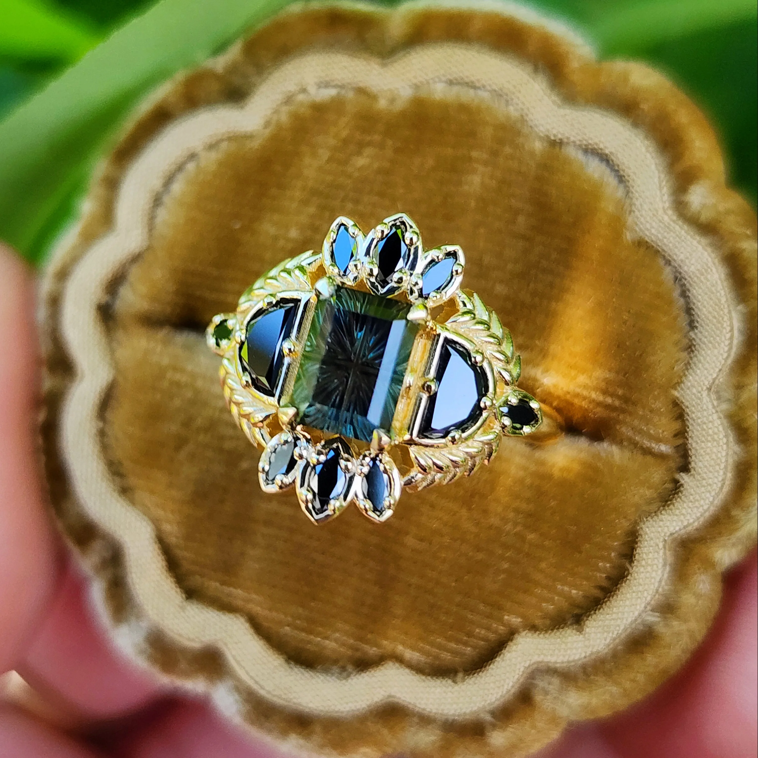 Ready to Ship 5-7 1.75ct Natural Kenyan Sapphire Fantasy Emerald Cut Demeter Ring 14k Yellow Gold - Image 7