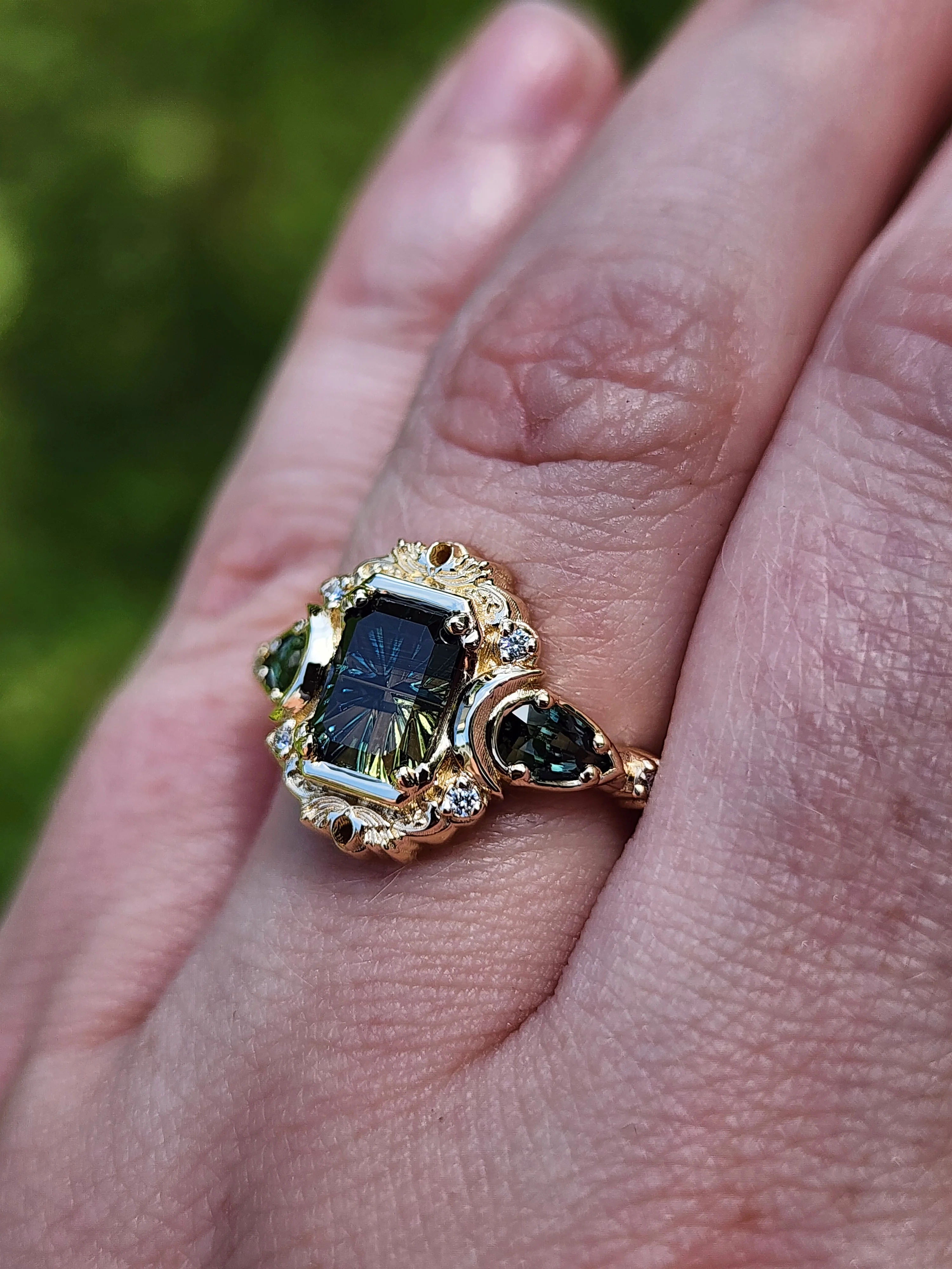 Ready to Ship 6-8 1.28ct Natural Australian Parti Sapphire Fantasy Radiant Cut Moonlight Odette 14k Yellow Gold - Image 10