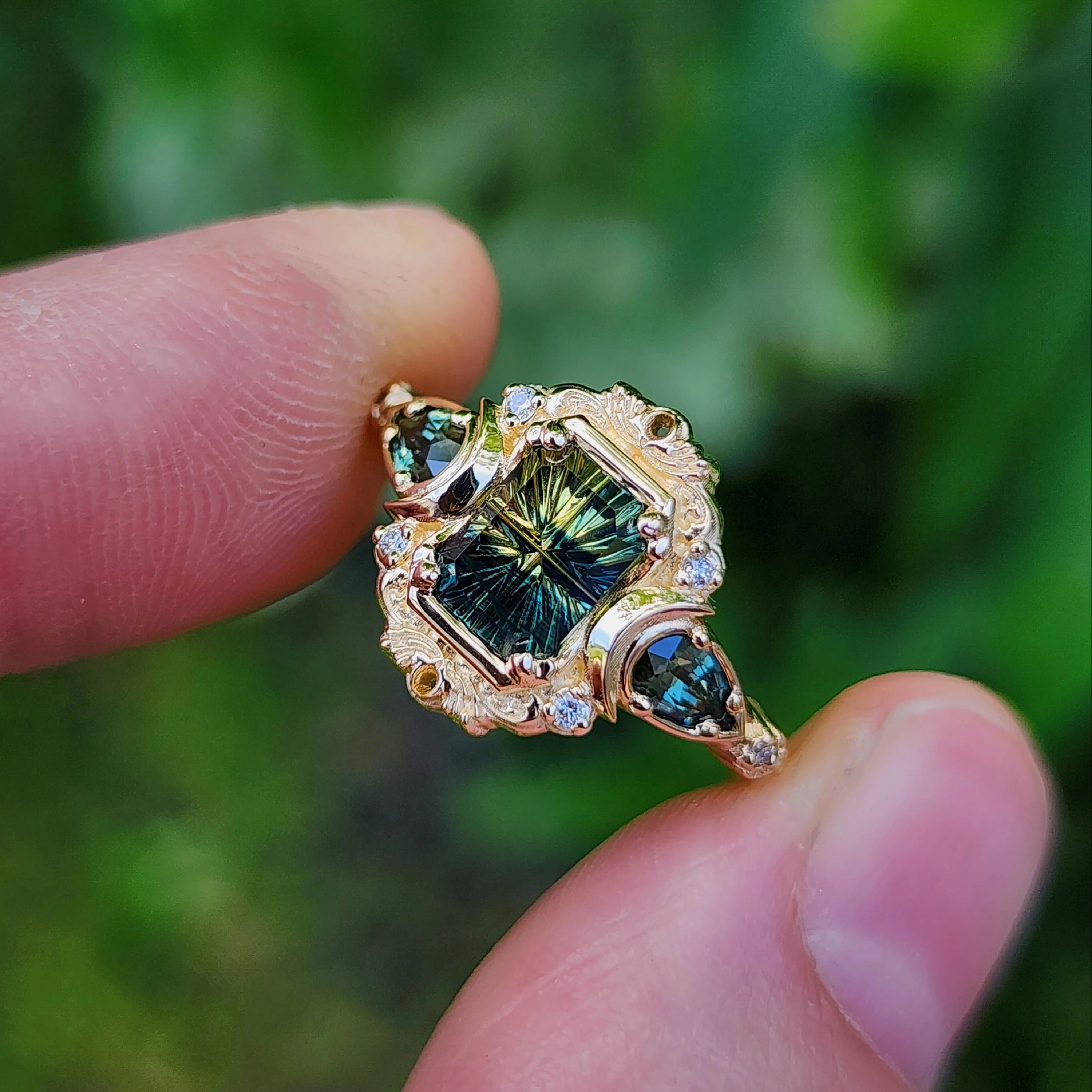Ready to Ship 6-8 1.28ct Natural Australian Parti Sapphire Fantasy Radiant Cut Moonlight Odette 14k Yellow Gold - Image 8