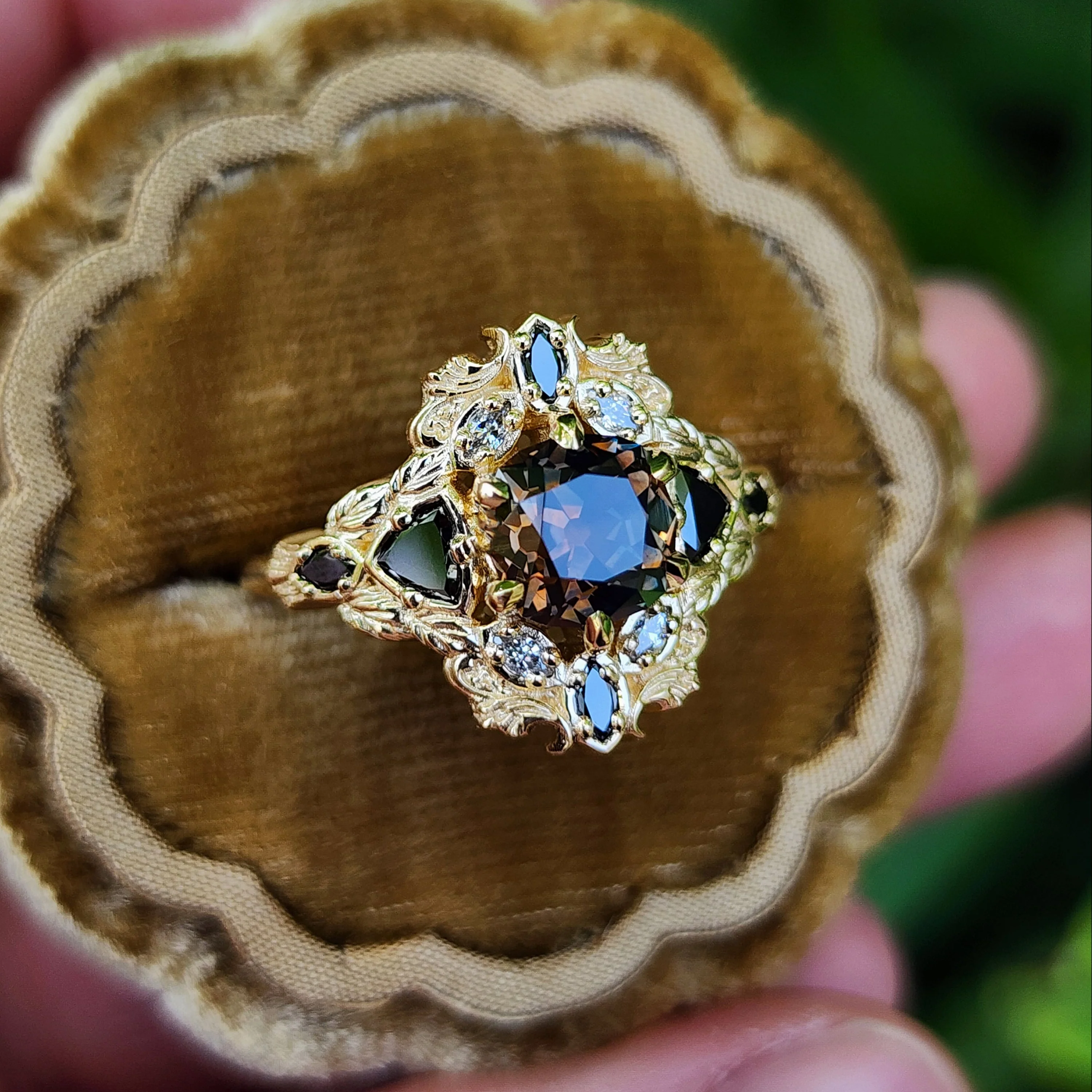 Ready to Ship 6-8 1.76ct Old European Cut Cushion Montana Sapphire Athena Ring 14k Yellow Gold - Image 3