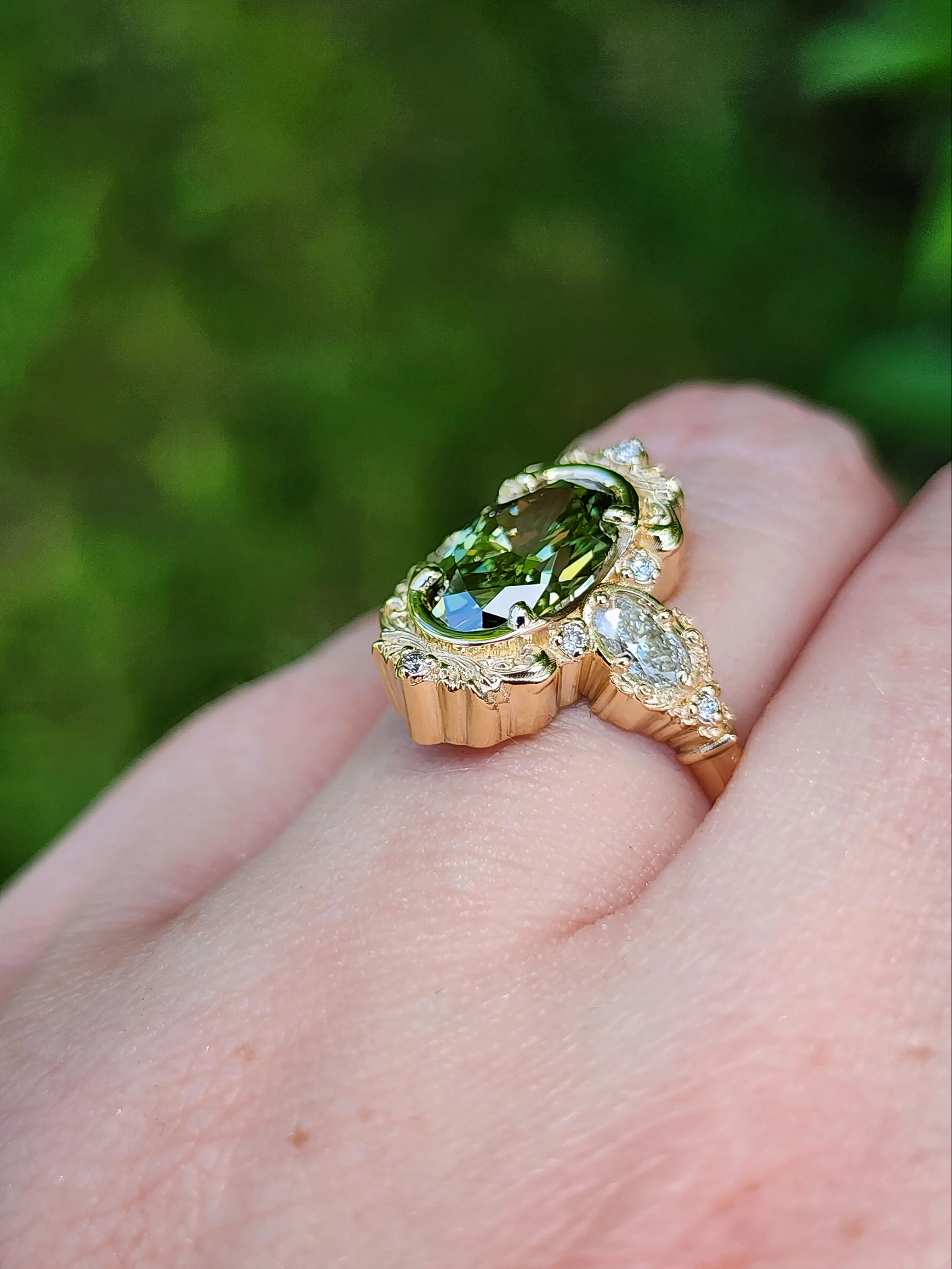 Ready to Ship 6-8 2.08ct Lab Green Diamond Oval Josephine Filigree Engagement Ring 14k Yellow Gold - Image 13